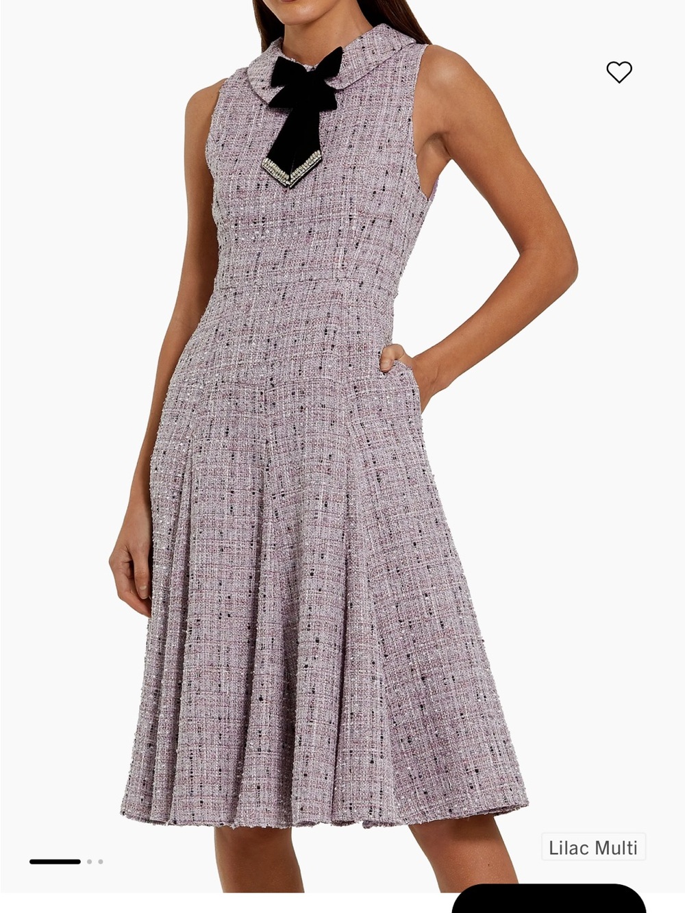 Mac Duggal Lilac Multi Tweed Fit-and-Flare Dress with Bow Collar